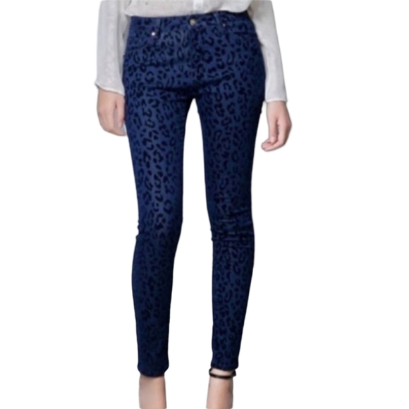 Free People Blue Leopard Print Skinny Jeans Size 29 Women's Denim Animal Print - Picture 2 of 12